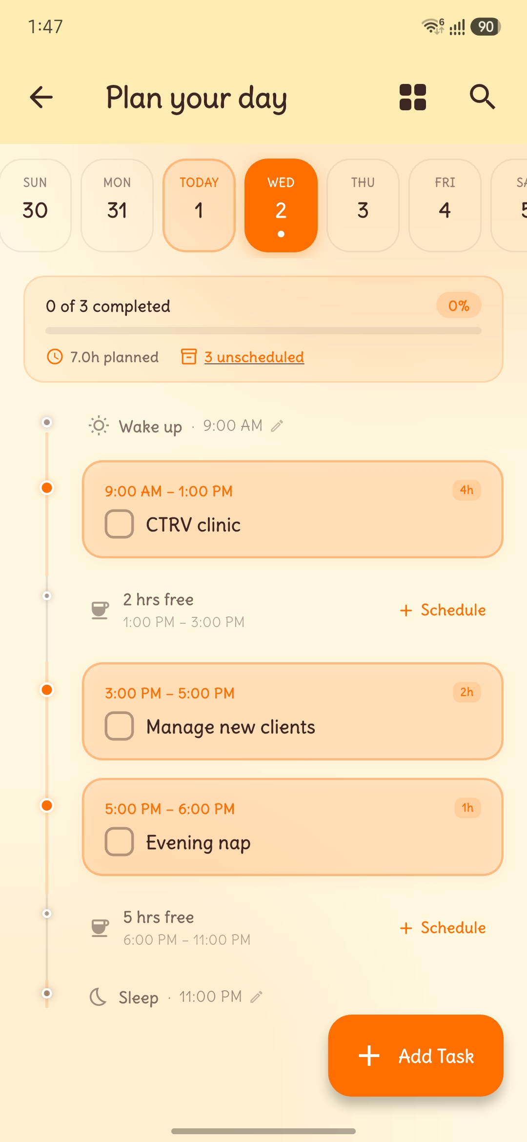 My Days - Day Planner Timeline Screen