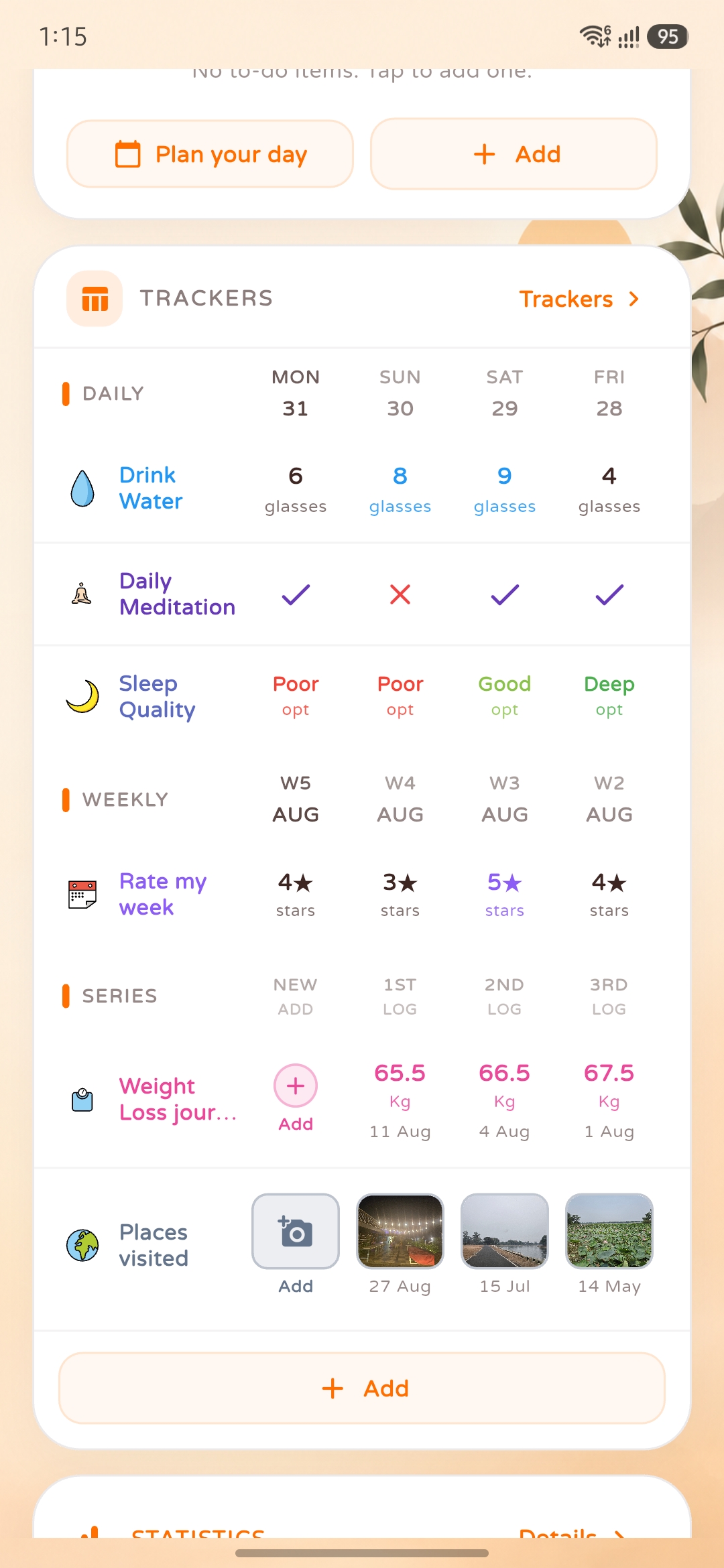 My Days - Habits & Trackers Screen