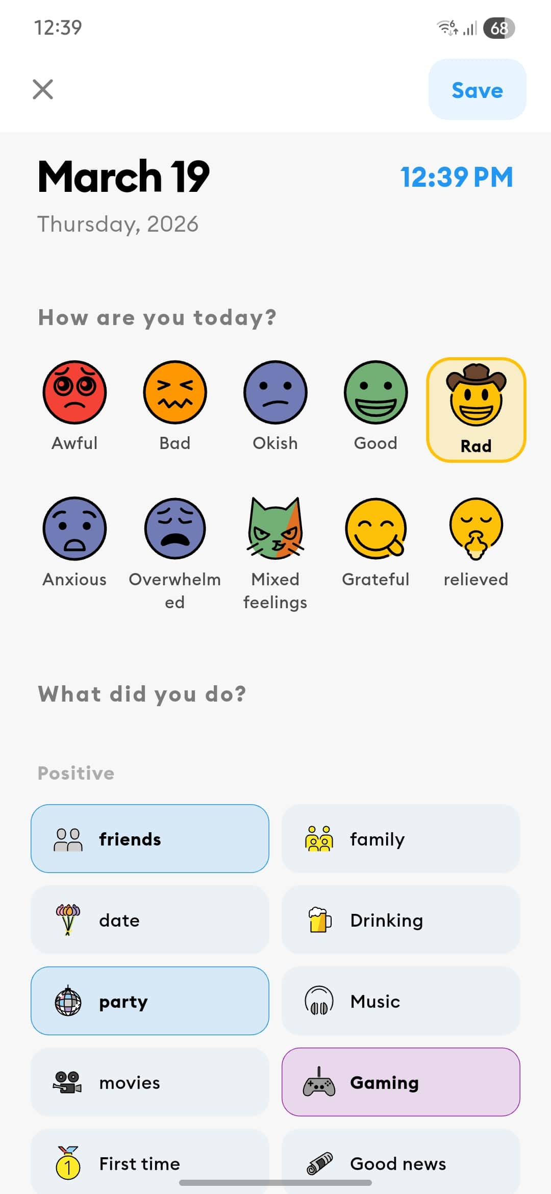 Mood and activity picker