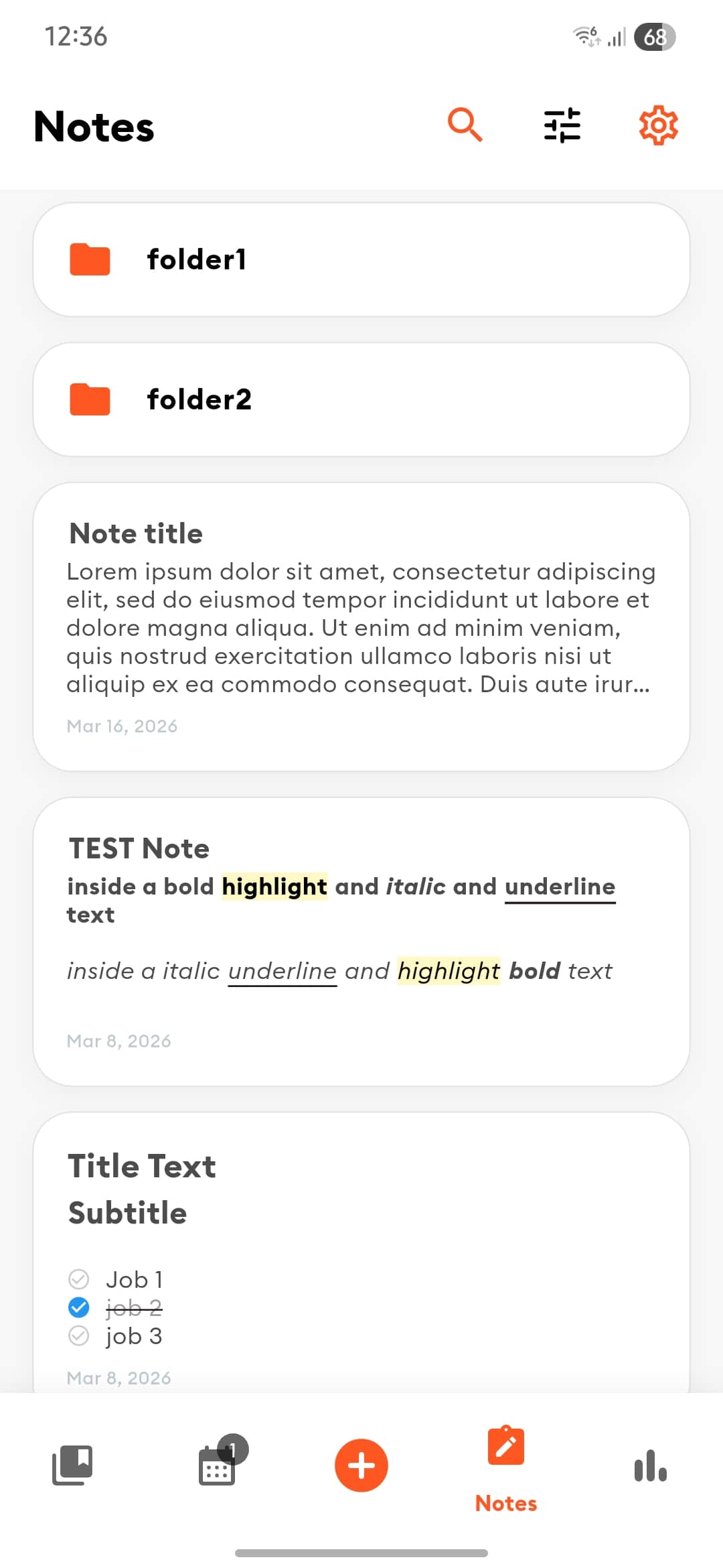 Notes list