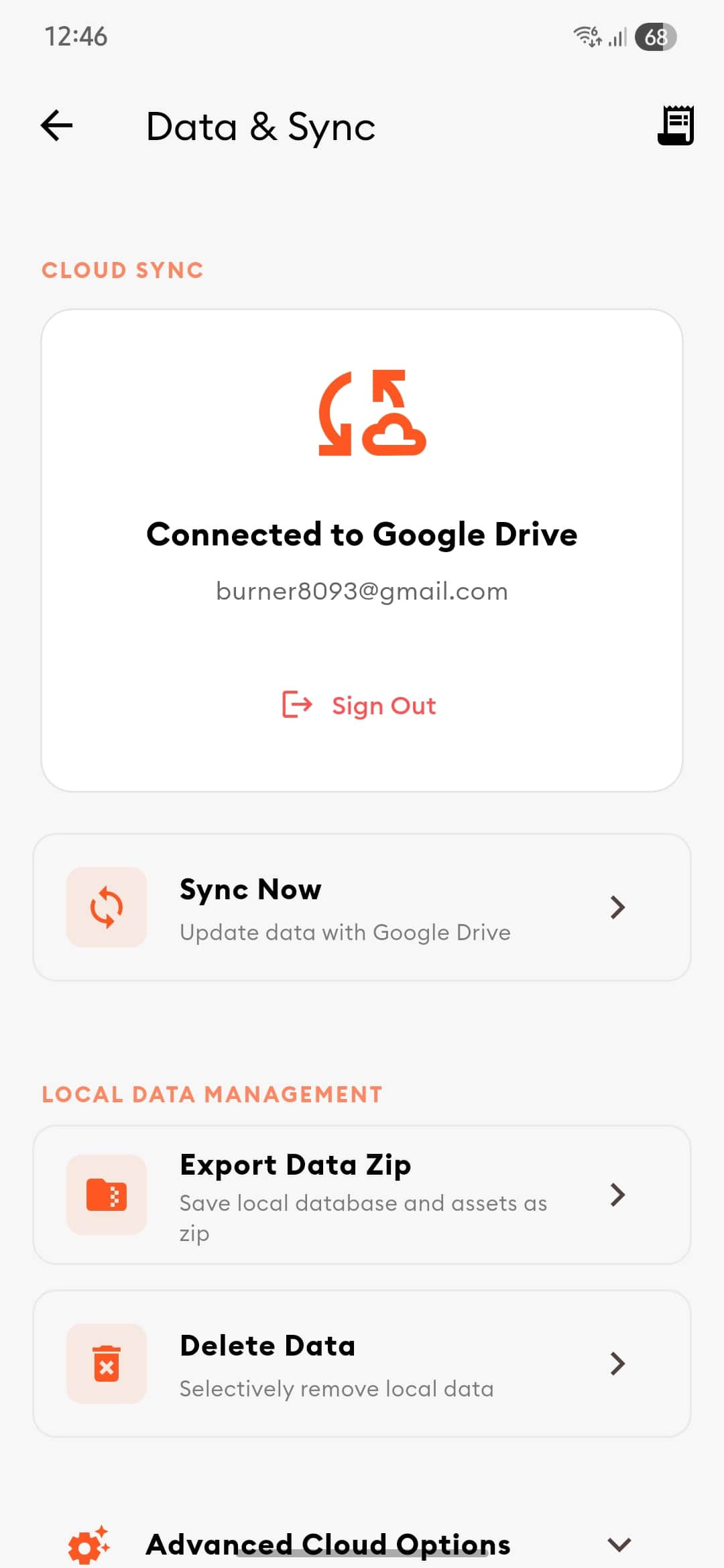 Google Drive sync settings